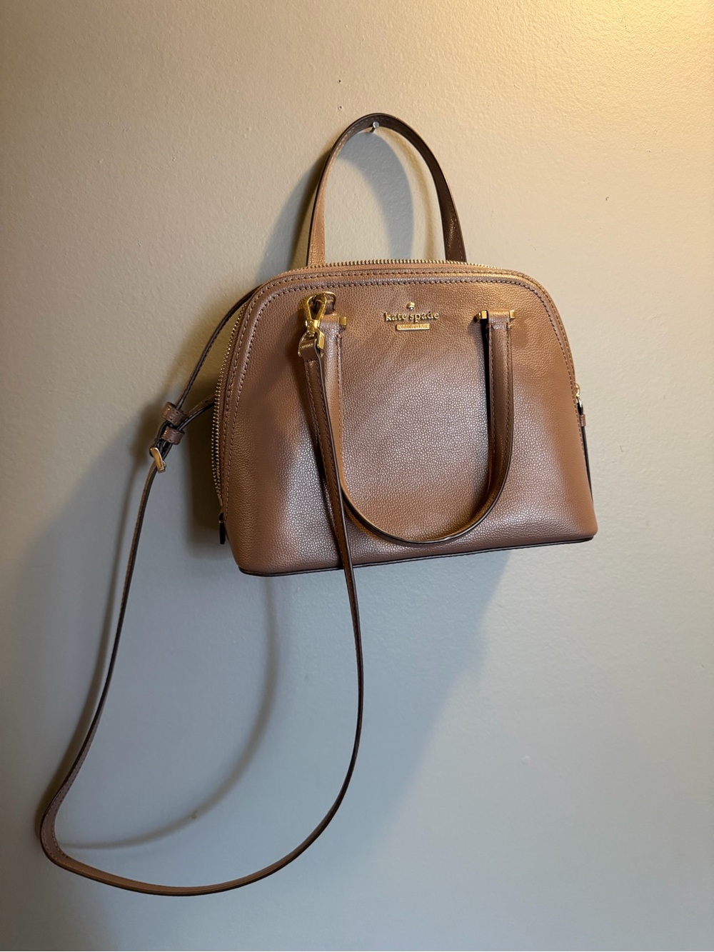 kate spade Brown Leather Dome Satchel with Crossbody Strap